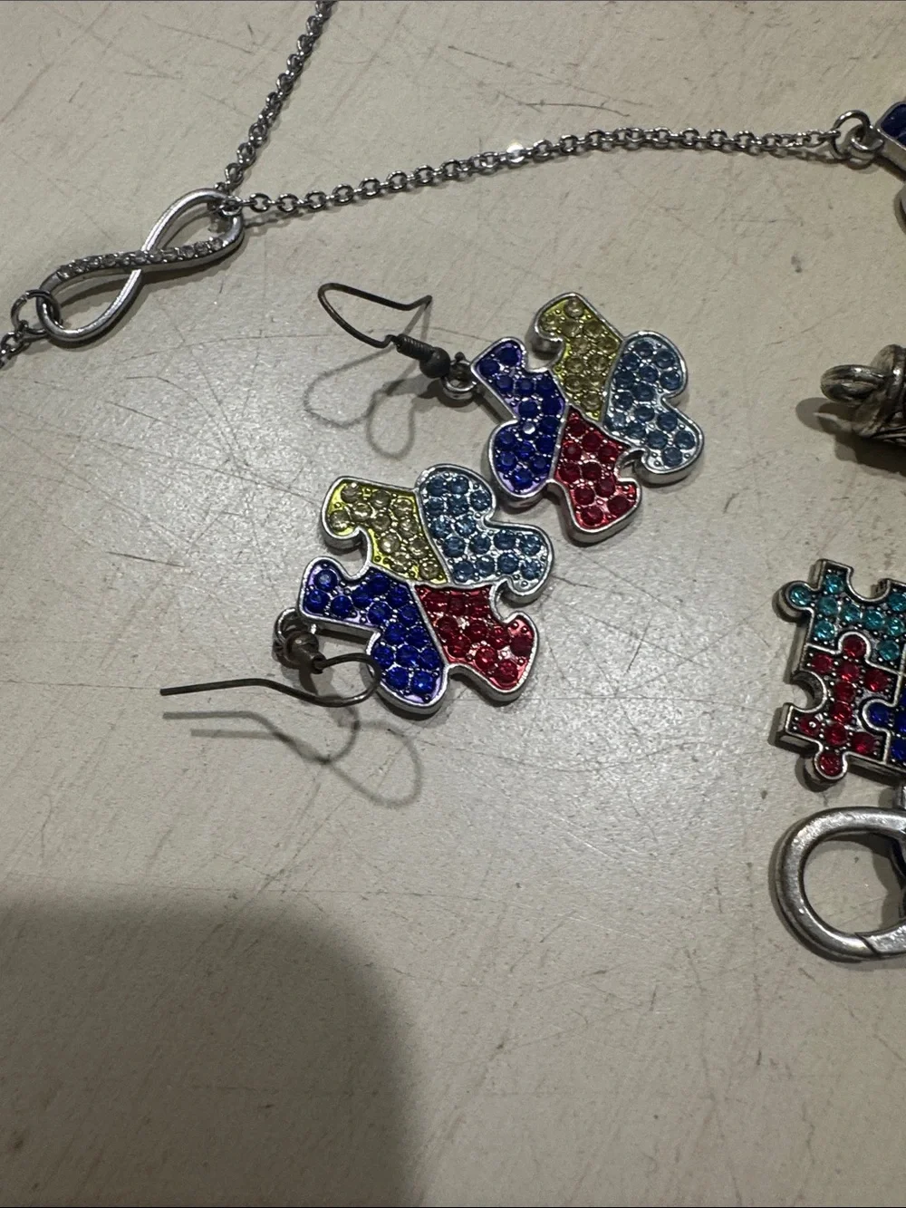 Multicolor Puzzle Charm Jewelry Set - Silver Tone